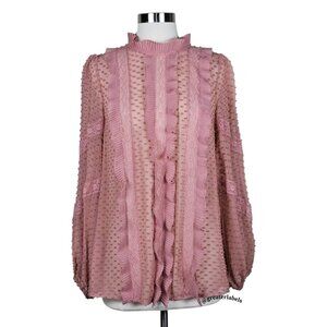 ZIMMERMANN Unbridled Spliced Rose Silk Ruffle Lace Blouse Size 6 NEW